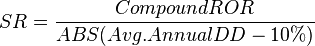 SR=\frac{Compound ROR}{ABS(Avg.Annual DD -10\%)}