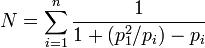 N = \sum_{i=1}^n \frac{1}{1+(p_1^2/p_i)-p_i} 