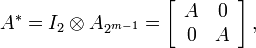 A^{*}=I_{2}\otimes A_{2^{m-1}}=\left[\begin{array}{cc}
A & 0\\
0 & A\end{array}\right],