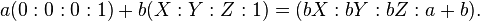  a (0:0:0:1) + b (X:Y:Z:1) = (bX :bY: bZ: a + b). 