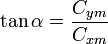 \tan\alpha = \frac{C_{ym}}{C_{xm}}