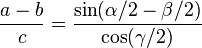 \dfrac {a-b}{c}=\dfrac {\sin ( \alpha/2-\beta/2 )}{\cos ( \gamma/2 ) }