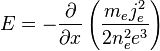 E = - \frac{\partial}{\partial x} \left(\frac{m_e j_e^2}{2 n_e^2e^3}\right)