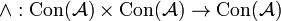  \wedge : \mathrm{Con}(\mathcal{A}) \times \mathrm{Con}(\mathcal{A}) \to \mathrm{Con}(\mathcal{A})