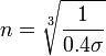 n=\sqrt[3]{\frac{1}{0.4\sigma} } 