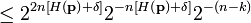   \leq2^{2n\left[  H\left(  \mathbf{p}\right)  +\delta\right]  }2^{-n\left[
H\left(  \mathbf{p}\right)  +\delta\right]  }2^{-\left(  n-k\right)  }