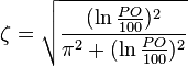  \zeta = \sqrt{\frac{(\ln \frac{PO}{100})^2}{\pi^2+(\ln \frac{PO}{100})^2}}  