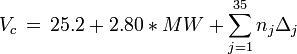 V_c \, = \, 25.2 + 2.80 * MW + \sum_{j=1}^{35} n_j \Delta_j