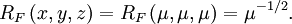 R_F\left(x,y,z\right)=R_F\left(\mu,\mu,\mu\right)=\mu^{-1/2}.