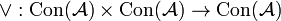  \vee: \mathrm{Con}(\mathcal{A}) \times \mathrm{Con}(\mathcal{A}) \to \mathrm{Con}(\mathcal{A})