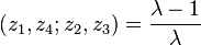 (z_1, z_4; z_2, z_3) = {{\lambda-1}\over\lambda}