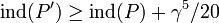 \operatorname{ind}(P')\geq \operatorname{ind}(P) + \gamma^5/20