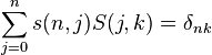 \sum_{j=0}^n s(n,j) S(j,k) = \delta_{nk}