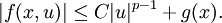 \big| f(x, u) \big| \leq C | u |^{p - 1} + g(x).