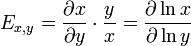 E_{x,y} = \frac{\partial x}{\partial y} \cdot \frac{y}{x} = \frac{\partial \ln x}{\partial \ln y}