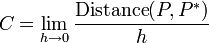 C=\lim_{h\to 0} \frac{\text{Distance}(P,P^*)}{h}