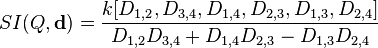 SI(Q,\mathbf{d})=\frac{k[D_{1,2},D_{3,4},D_{1,4},D_{2,3},D_{1,3},D_{2,4}]}{D_{1,2}D_{3,4}+D_{1,4}D_{2,3}-D_{1,3}D_{2,4}}