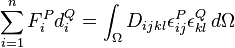 
\sum^n_{i=1}F^P_id^Q_i = \int_\Omega D_{ijkl}\epsilon^P_{ij}\epsilon^Q_{kl}\,d\Omega
