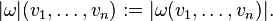 |\omega|(v_1,\ldots,v_n) := |\omega(v_1,\ldots,v_n)|.