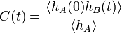 
C(t) = \frac{\langle h_A(0) h_B(t) \rangle}{\langle h_A \rangle}
