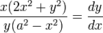  \frac{ x ( 2 x^2 + y^2 ) }{ y (a^2 - x^2)} = \frac{dy}{dx} 