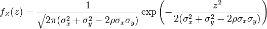 f_Z(z)=\frac{1}{\sqrt{2\pi(\sigma_x^2+\sigma_y^2-2\rho\sigma_x \sigma_y)}}\exp\left(-\frac{z^2}{2(\sigma_x^2+\sigma_y^2-2\rho\sigma_x \sigma_y)}\right)