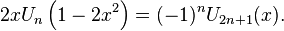 2 x U_n\left(1-2x^2\right)= (-1)^n U_{2n+1}(x).