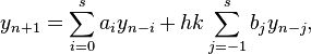 y_{n+1}=\sum_{i=0}^s a_i y_{n-i}+hk\sum_{j=-1}^s b_jy_{n-j},