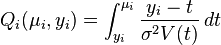  Q_i(\mu_i,y_i) = \int_{y_i}^{\mu_i} \frac{y_i-t}{\sigma^2V(t)} \, dt