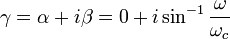 \gamma=\alpha+i\beta=0+i\sin^{-1}\frac{\omega}{\omega_c}