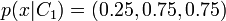 p(x|C_1) = (0.25, 0.75, 0.75)