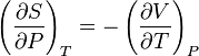 \left(\frac{\part S}{\part P}\right)_T=-\left(\frac{\part V}{\part T}\right)_P