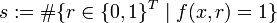 s := \#\{r \in \{0,1\}^T\mid f(x, r)=1\}