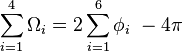  \sum_{i=1}^4 \Omega_i = 2 \sum_{i=1}^6 \phi_i\ - 4 \pi\ 