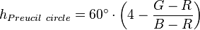 h_{Preucil\ circle} = 60^{\circ} \cdot \left( 4 - \frac{G - R}{B - R}\right)