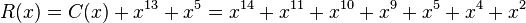 R(x) = C(x) + x^{13} + x^5 = x^{14} + x^{11} + x^{10} + x^9 + x^5 + x^4 + x^2