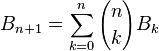 B_{n+1}=\sum_{k=0}^n {n\choose k} B_k