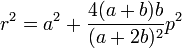 r^2=a^2+\frac{4(a+b)b}{(a+2b)^2}p^2