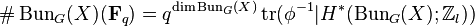 \# \operatorname{Bun}_G(X)(\mathbf{F}_q) = q^{\dim \operatorname{Bun}_G(X)} \operatorname{tr} (\phi^{-1}|H^*(\operatorname{Bun}_G(X); \mathbb{Z}_l))