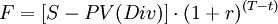 F = [S - PV(Div)] \cdot (1 + r)^{(T-t)} \ 