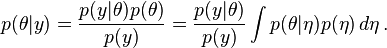 
p(\theta|y)
= \frac{p(y | \theta) p(\theta)}{p(y)}
= \frac {p(y | \theta)}{p(y)} \int  p(\theta | \eta) p(\eta) \, d\eta \,.
