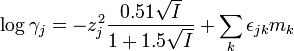 \log \gamma_j= -z_j^2 \frac{0.51 \sqrt I}{1+1.5 \sqrt I}+\sum _k \epsilon_{jk} m_k