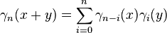 \gamma_n(x +  y) = \sum_{i=0}^n \gamma_{n-i}(x) \gamma_i(y)