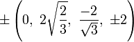 \pm\left(0,\                  2\sqrt{\frac{2}{3}},\ \frac{-2}{\sqrt{3}},\ \pm2\right)