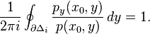 \frac{1}{2\pi i}\oint_{\partial\Delta_i} \frac{p_y(x_0,y)}{p(x_0,y)}\,dy = 1.