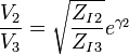\frac{V_2}{V_3}=\sqrt{\frac{Z_{I2}}{Z_{I3}}}e^{\gamma_2}