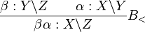 \dfrac{\beta : Y\backslash Z \qquad \alpha : X\backslash Y}{\beta \alpha : X\backslash Z}B_<