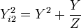 Y_{i 2}^2 = Y^2 + \frac{Y}{Z}