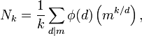N_k = \frac{1}{k}\sum_{d|m}\phi(d)\left(m^{k/d}\right),