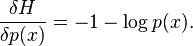 
\frac{\delta H}{\delta p(x)} = -1-\log p(x).
